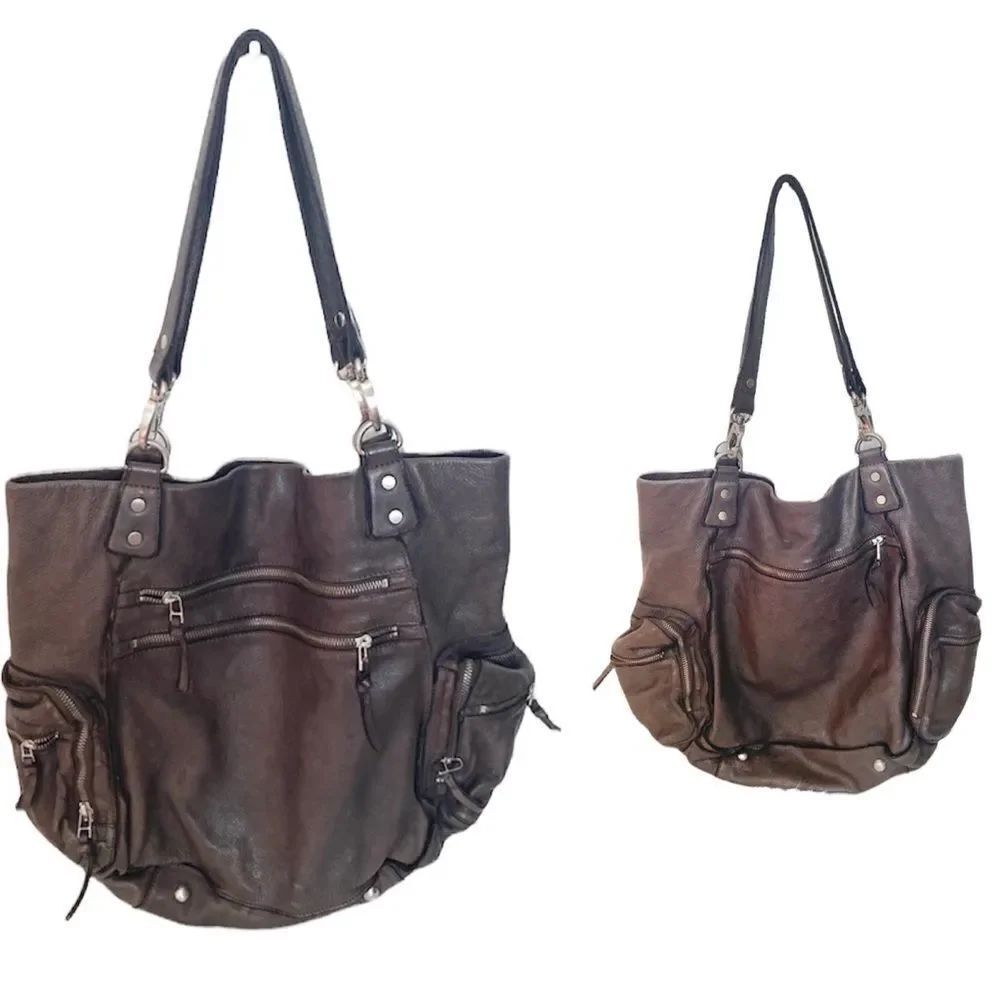All Saints Spitalfields Jacks Place brown leather large tote shoulder bag